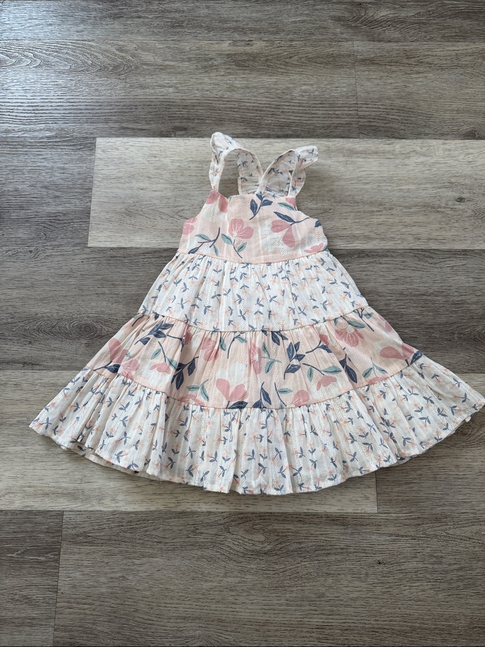 Catherine Malandrino Girls Floral Tiered Dress in Pink and Blue